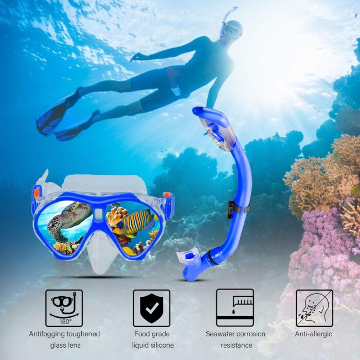 Kids Snorkeling Set Children Mask Fin Snorkel Set Snorkeling Gear Snorkel Mask + Adjustable Swimming Kids Flippers+ Dry Snorkel Tube + Travel Bags - Image 2