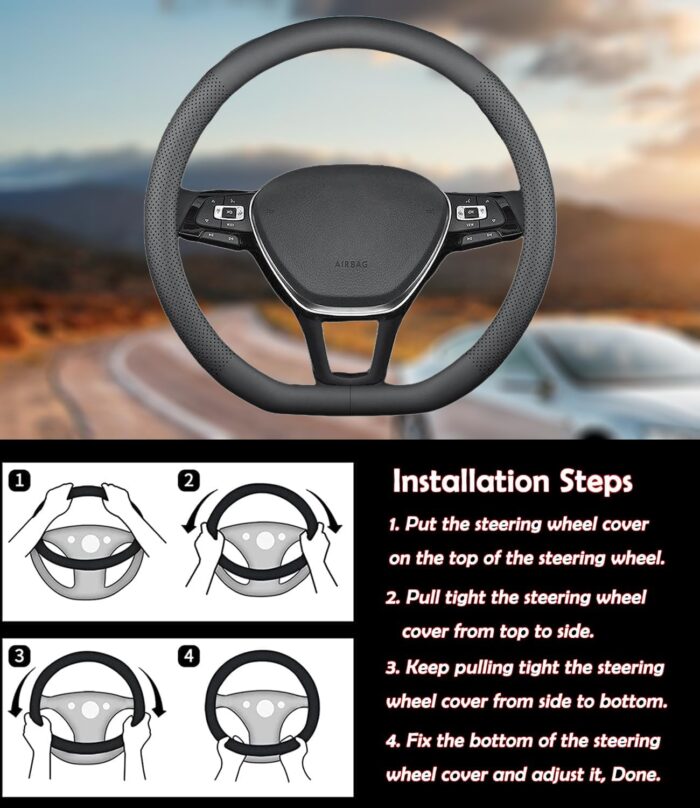 XHRING D-Shaped Car Steering Wheel Cover for Volkswagen VW Atlas Tiguan ID.4 Taos Passat Golf Jetta Beetle Polo GTI CC Touareg SE SEL R-line S Cross Sport Accessories, 2025 Leather Black - Image 6
