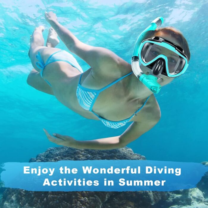 Snorkeling Gear for Adults, Dry Top Snorkel Set with Panoramic Anti-Leak and Anti-Fog Tempered Glass Lens, Adjustable Snorkeling Set for Scuba Diving Swimming Training Snorkel Kit - Image 6
