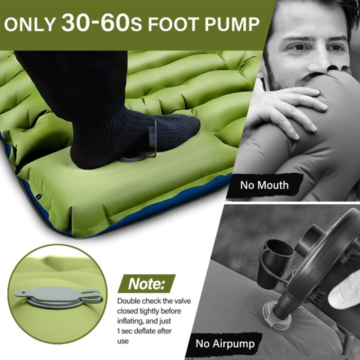 Yuzonc Camping Sleeping Pad, Ultralight Camping Mat with Pillow Built-in Foot Pump Inflatable Sleeping Pads Compact for Camping Backpacking Hiking Traveling Tent - Image 6