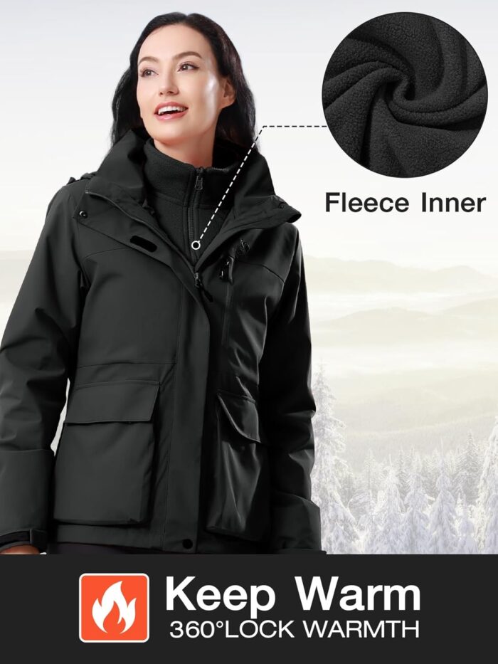 CAMEL CROWN Women's Ski Jacket 3 in 1 Winter Jacket Waterproof Jacket Windbreaker Snow Coat with Inner Warm Fleece Coat - Image 4