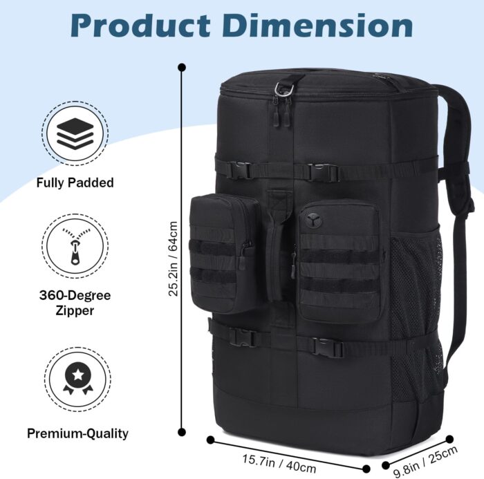Scuba Diving Backpack - 65L Large Travel Backpack for Scuba Diving and Snorkeling Gear & Equipment Holds Snorkel, Fins, and More, Bag Only (Black) - Image 2