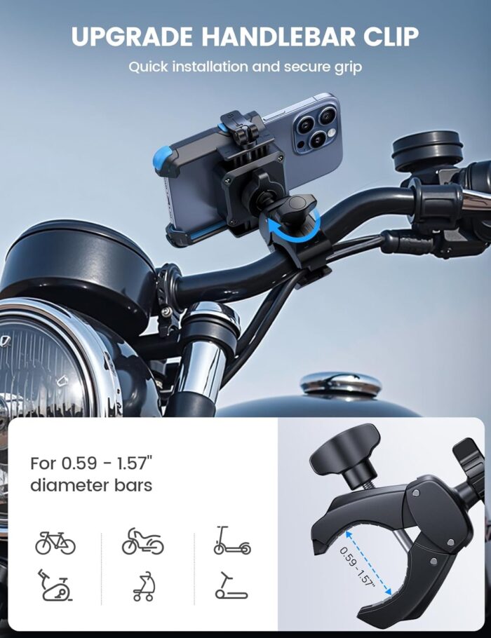 Lamicall Motorcycle Bike Phone Mount - [1s Quick Release] Bike Cell Phone Holder Clip, Bicycle Scooter Handlebar Clamp, for iPhone 16 15 14 Pro Max, Galaxy S25 S24 Ultra, 4.7-7" Phones, Blue - Image 6