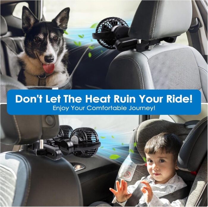 XOOL Electric Car Fans for Rear Seat Passenger Portable Fans Headrest 360 Degree Rotatable Backseat Car Fan 12V Cooling Air Fan with Stepless Speed Regulation for Vehicles, SUV, RV - Image 6