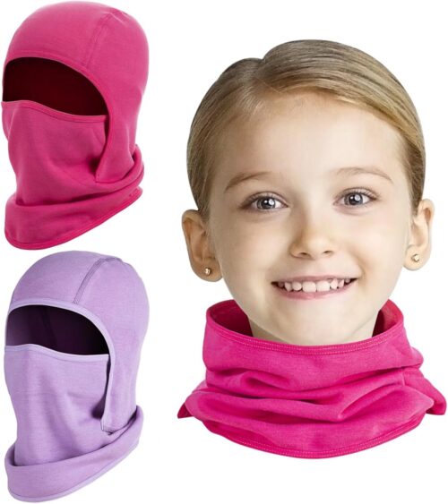 2 Pack Kids Balaclava Face Mask for Boy Girl, Winter Hat Ski Mask for Cold Weather, Windproof Face Warmer for Skiing Cycling