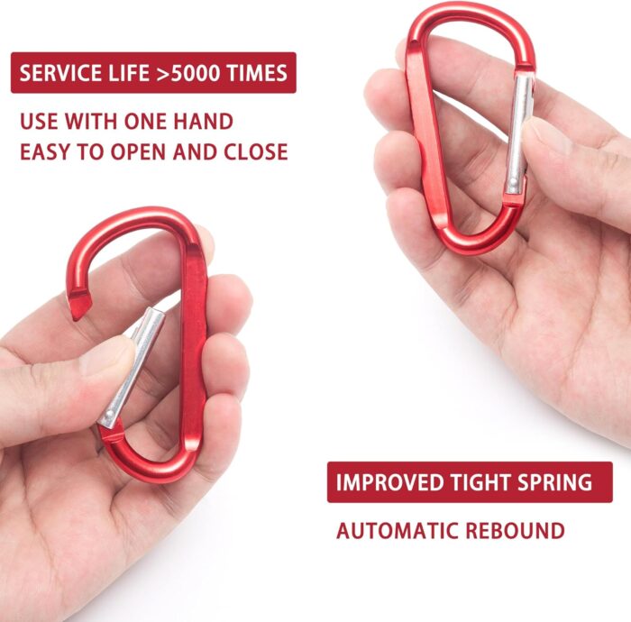8 Aluminum D-Ring Key Ring with Heavy Key Chain Mountaineering Clip Lock Mountaineering Buckle Camping Fishing Outdoor use, Clip with Spiral Doors in a Variety of Colors. - Image 4