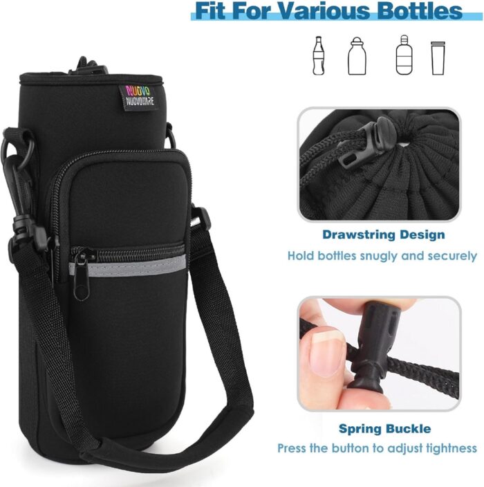 Nuovoware Water Bottle Carrier Bag,25oz/40oz/64oz Bottle Pouch Holder,Adjustable Shoulder Hand Strap 2 Pocket Sling Neoprene Sleeve Sports Accessories for Hiking Travelling Camping - Image 7