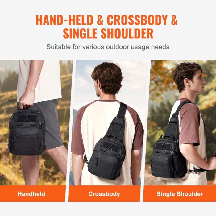 VEVOR Tactical Sling Bag, 10L Military Tactical Shoulder Bag with Molle Design and Waterproof Tactical Backpack, Tactical Shoulder Bag for Men, Caping, Hiking, Hunting and Every Day Carry, Black - Image 4