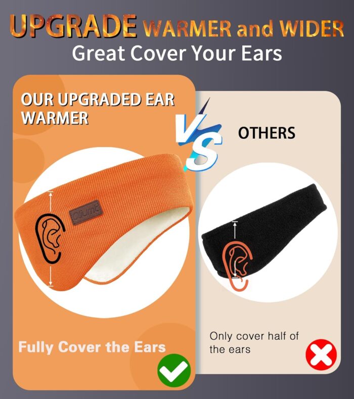 Winter Ear Warmer Headband for Men Women Double-Layer Knit Ear Muffs Cover with Fuzzy Lining for Running and Cycling (Orange, One Size) - Image 2