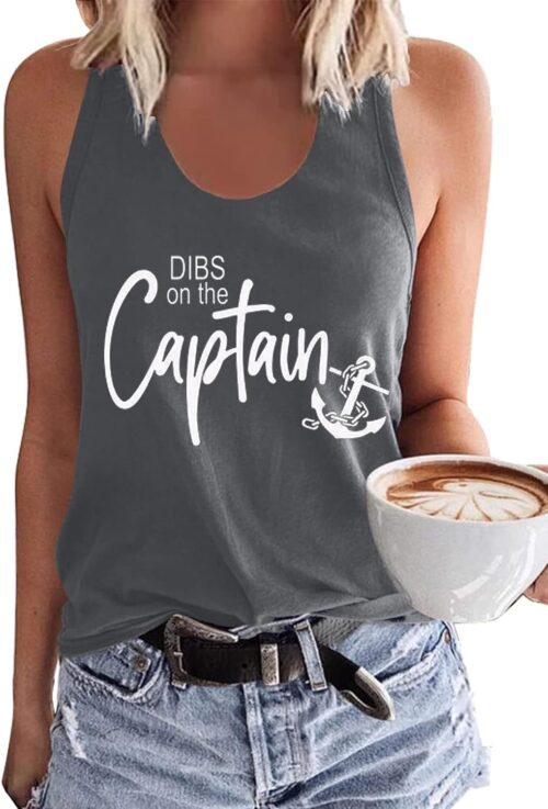 Dibs On The Captain Anchor Tank Shirt Women O Neck Loose Boat Anchor Graphic Tank Tee Beach Sleeveless Racerback Vest