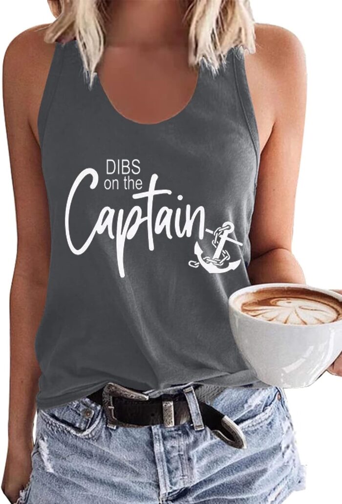 Dibs On The Captain Anchor Tank Shirt Women O Neck Loose Boat Anchor Graphic Tank Tee Beach Sleeveless Racerback Vest
