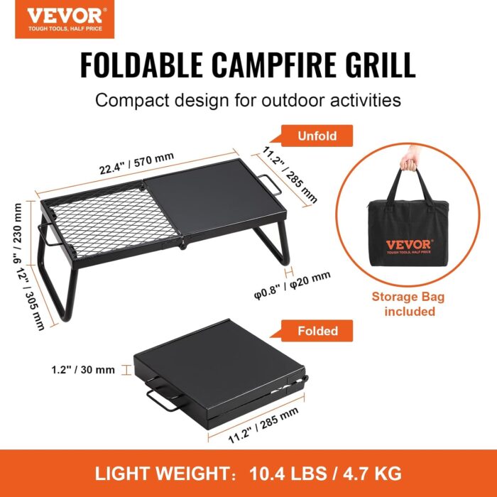 VEVOR Folding Campfire Grill, Heavy Duty Steel Mesh Grate, 22.4" Portable Camping Grates Over Fire Pit, Camp Fire Cooking Equipment with Legs Carrying Bag, Grilling Rack for Outdoor Open Flame Cooking - Image 2