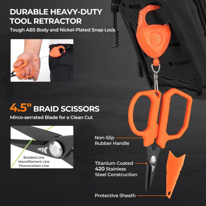 KastKing SteelStream 6pc Fishing Tool Kit - Corrosion Resistant Fishing Pliers with Lanyard, Fillet Knife, Floating Fish Lip Gripper, Fishing Braid Scissors, Tool Retractor, Fishing Gifts for Men - Image 5