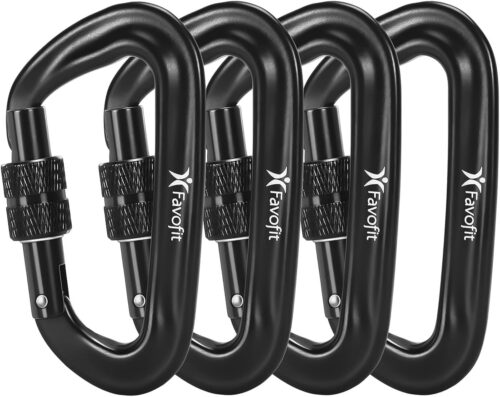 Heavy Duty Locking Carabiner Clips - Favofit 12KN (2697 lbs) Clips 3.2'' Small D Ring for Camping Hammock Hiking Dog Leashes Keys Keychains - Perfect for Outdoor Enthusiasts