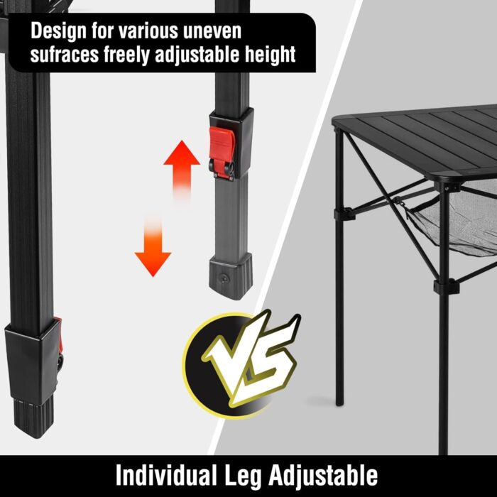 VILLEY Folding Camping Square Table with Carry Bag, Lightweight Aluminum Adjustable Square Table for Outdoor, Camping, Picnic, Backyards, BBQ (S) - Image 6