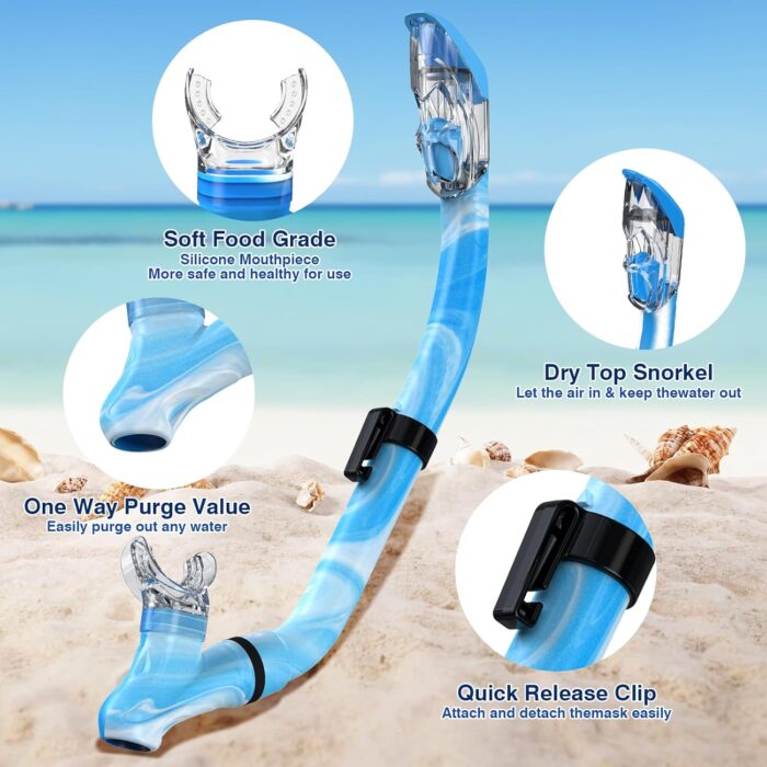 Kids Snorkel Set for Boys Girls Youth Junior Age from 5-13 Years Old Upgraded Dry Top Snorkel Mask Snorkeling Gear with Carrying Bag for Pool Swimming Diving Water Park Beach Vacation - Image 4