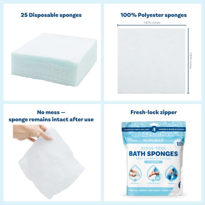 Scrubzz Disposable No Rinse Bathing Wipes - All-in-1 Single Use Shower Wipes, Simply Dampen, Lather, and Dry Without Shampoo or Rinsing (Unscented, 2-Pack) - Image 2