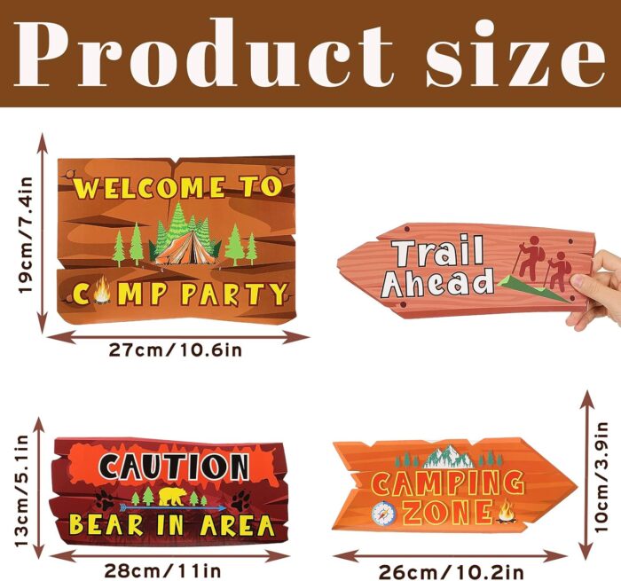 Camping Party Sign Camping Party Themed Directional Signs Camper Welcome Yard Outdoor Wall Sign Party Supplies Photo Props Backdrop Decoration Decor(20 Pcs,Card Stock) - Image 2