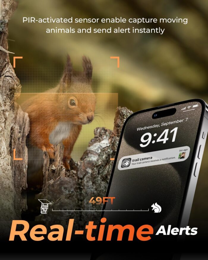 Trail Camera, 2k HD Live Feed Cellular Trail Cameras with Built-in SIM Card 4G Unlimited Data Plan Game Camera Solar Powered Motion Activated IP66 Waterproof Trail Cam No WiFi Needed - Image 5