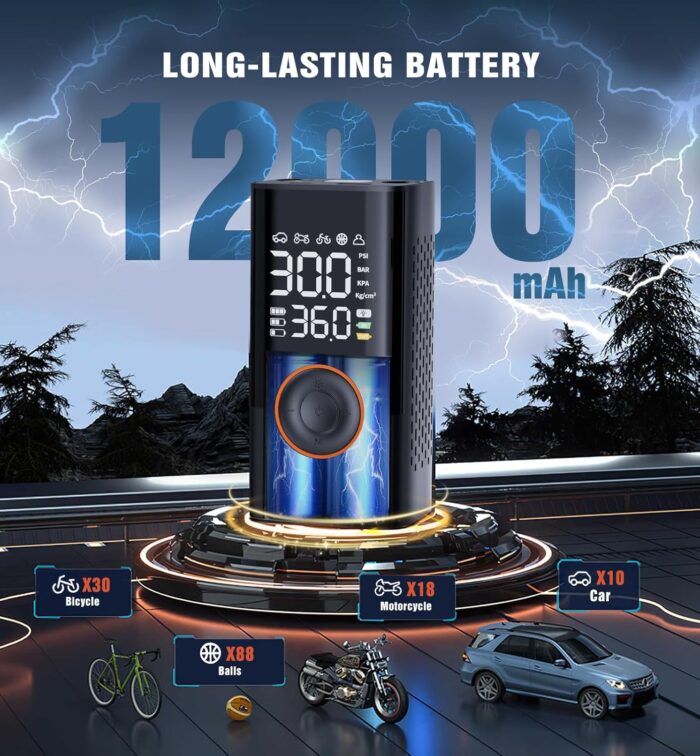 Tire Inflator Portable Air Compressor Portable Cordless Mini Air Pump with Digital Pressure Gauge 150PSI 3X Fast Inflation and Auto Shutoff Function Tires Pump for Cars Motorcycles Bikes Balls - Image 2