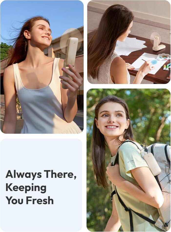 Aecooly Slim Portable Fan, Thin Handheld Fan, USB Rechargeable Mini Personal [17H Max Cooling Time], Battery Powered Small Foldable Pocket for Travel, Summer, Gifts for Women, Girls -Beige - Image 3