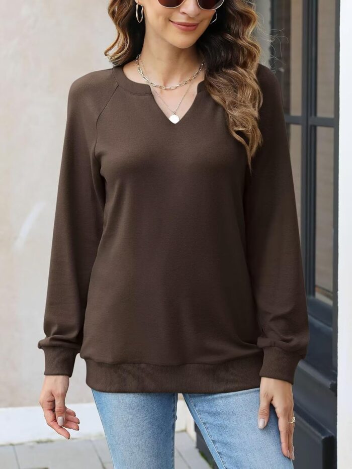 EADINVE Women Casual Long Sleeve V Neck Sweatshirts Cute Loose Fit Lightweight Pullover Tops - Image 2