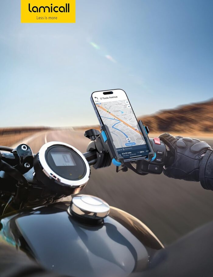 Lamicall Motorcycle Bike Phone Mount - [1s Quick Release] Bike Cell Phone Holder Clip, Bicycle Scooter Handlebar Clamp, for iPhone 16 15 14 Pro Max, Galaxy S25 S24 Ultra, 4.7-7" Phones, Blue - Image 7