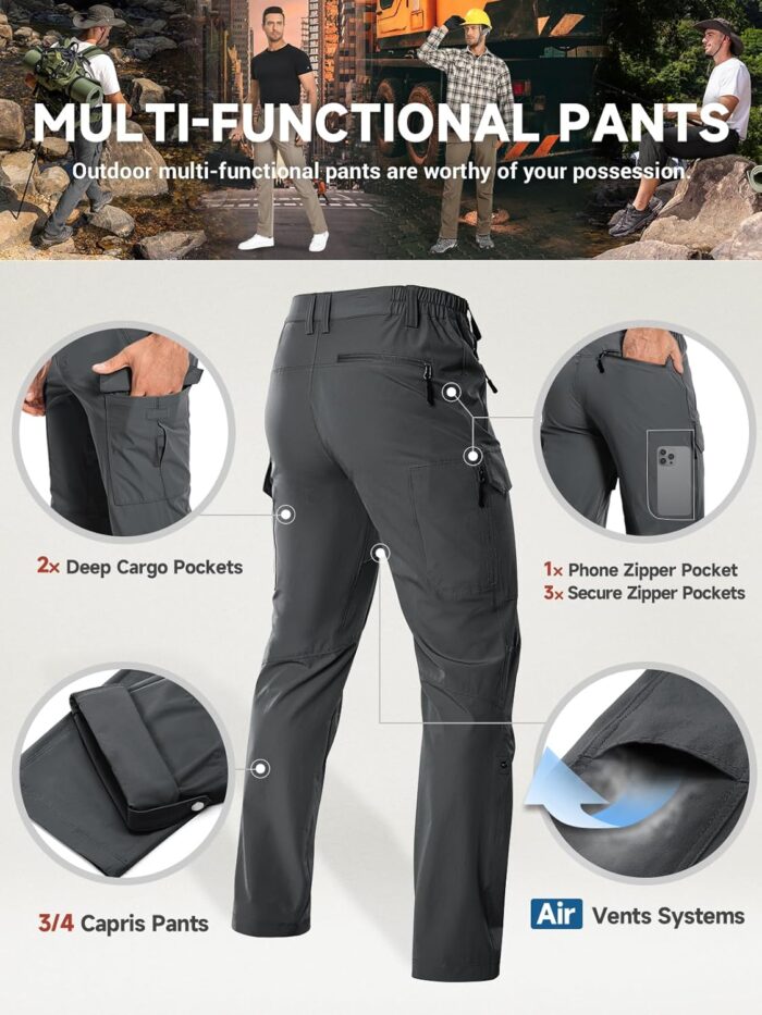Moosehill Men's Hiking Cargo Pants Lightweight Water-Resistant Quick Dry for Tactical Work Fishing Golf Travel Outdoor Casual - Image 5