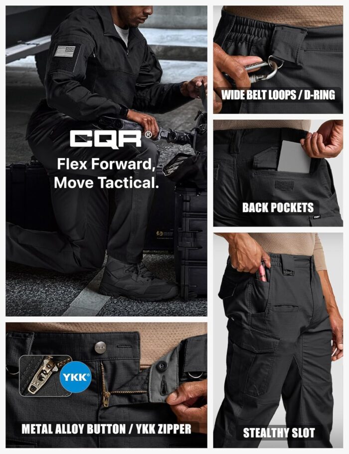 CQR Men's Flex Stretch Tactical Pants, Water Resistant Ripstop Cargo Pants, Lightweight EDC Outdoor Work Hiking Pants - Image 6