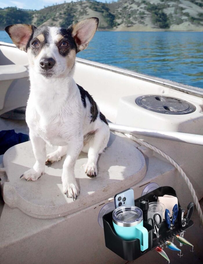 KEMIMOTO Boat Caddy Organizer, Cup Holder Installed With Screws/Suction Cups on Any Flat Surface, Storage Organizer, Cockpit Storage Box for Bass Kayak Pontoon Jon Boat - Image 6