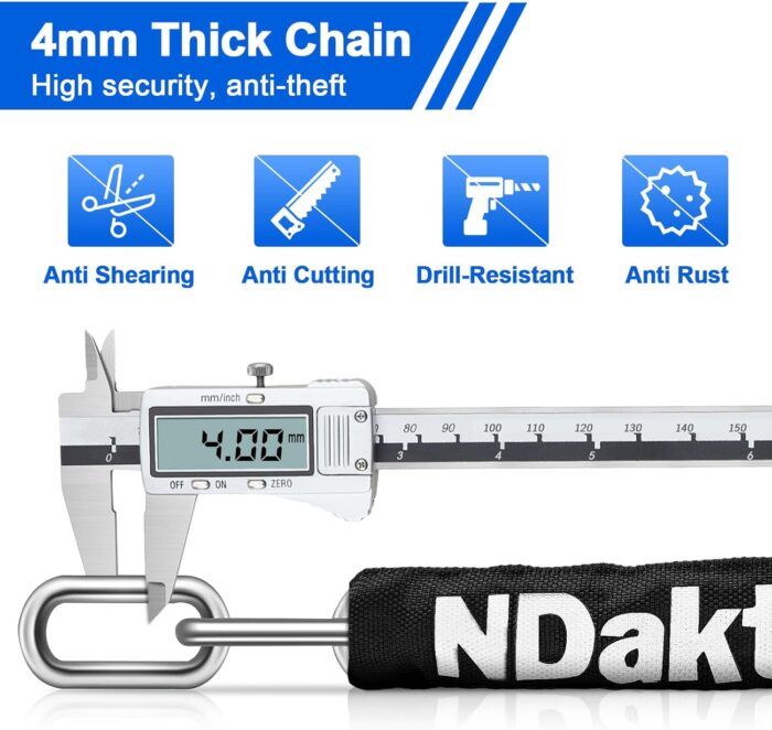 NDakter Bike Chain Lock, 5 Digit Combination Heavy Duty Anti Theft Bicycle Chain Lock,2.62/3.2/4.27/5/6Ft Long Security Resettable Bike Locks for Bike, Bicycle, Scooter, Door, Gate, Fence-4/6mm Thick - Image 4