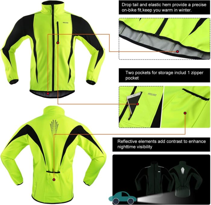 ARSUXEO Winter Warm UP Thermal Softshell Cycling Jacket Windproof Waterproof 15-k - Image 4