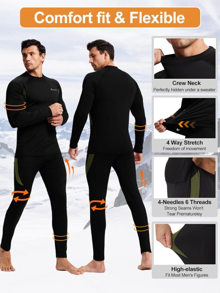 romision Thermal Underwear for Men Long Johns Fleece Lined Hunting Gear Bottom Top Set Base Layer for Cold Weather Gift - Image 2