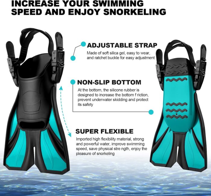 Odoland Snorkeling Packages, Full Face Snorkel Mask for Adults & Youth with Camera Mount, Adjustable Swim Fins, Anti-Fog Anti-Leak Diving Gear for Men Women Teens - Image 7