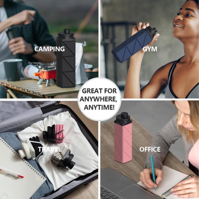 Collapsible Water Bottles 20.6oz, Silicone Foldable Portable Travel Water Bottle, Folding Lightweight Reusable Leakproof for Traveling Camping Hiking Cycling Yoga Sports Outdoor - Image 6