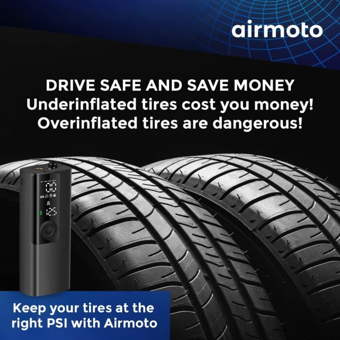 Airmoto Tire Inflator Portable Air Compressor - Air Pump For Car Tires with Digital Pressure Gauge, LED Light and Auto Shut-Off Function - Cordless Pump for Car, Motorcycle, Bicycle, Balls and More - Image 7
