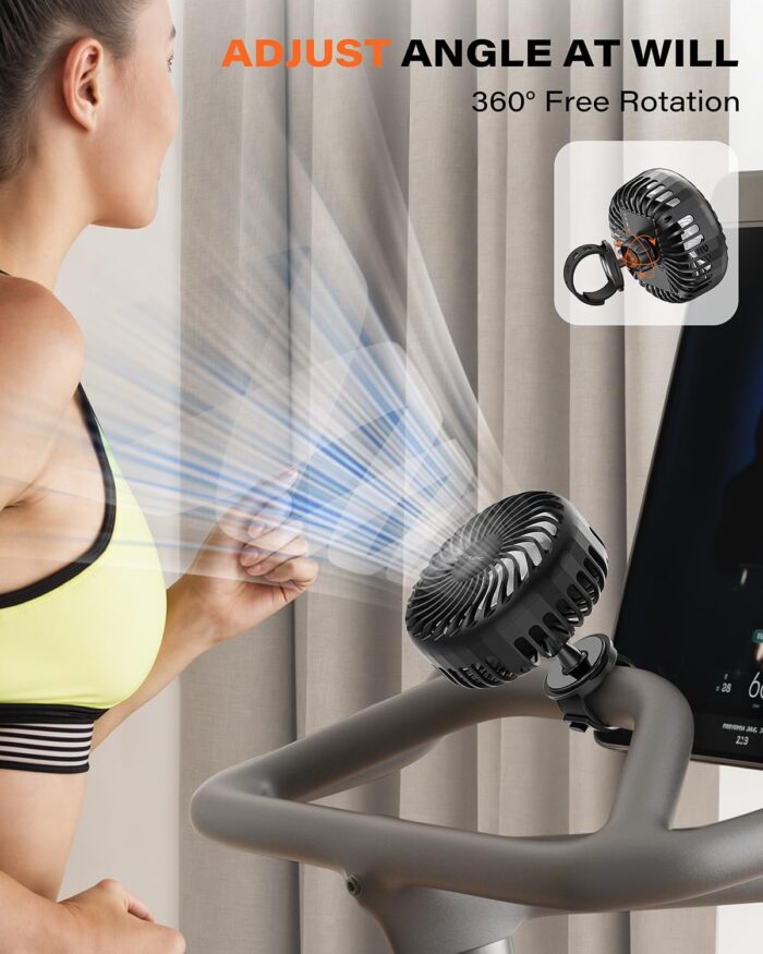 A2C Rechargeable Fan for Peloton Bike & Exercise Bike - 4000mAh Portable Fan with Adjustable Strap, 3 Speed Settings, 360° Rotation - Fits 0.5-1.5" Handlebars for Treadmill, Stroller, Golf Cart, Gym - Image 2