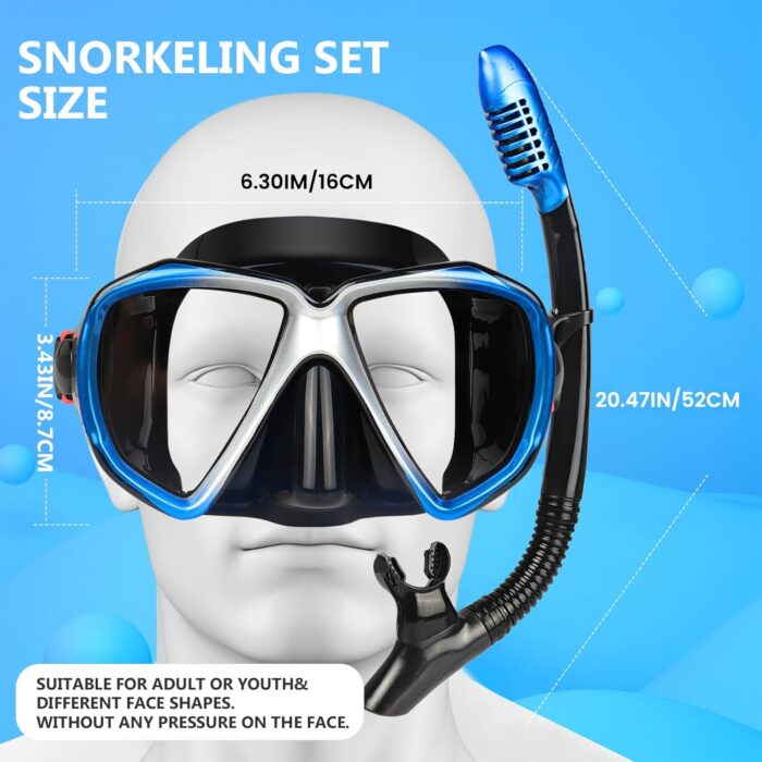 Adult Snorkel Set, Professional Snorkeling Gear Panoramic Anti-Fog Diving Goggles and Dry Snorkel Tempered Glass Scuba Mask for Diving, Snorkeling and Swimming - Image 2