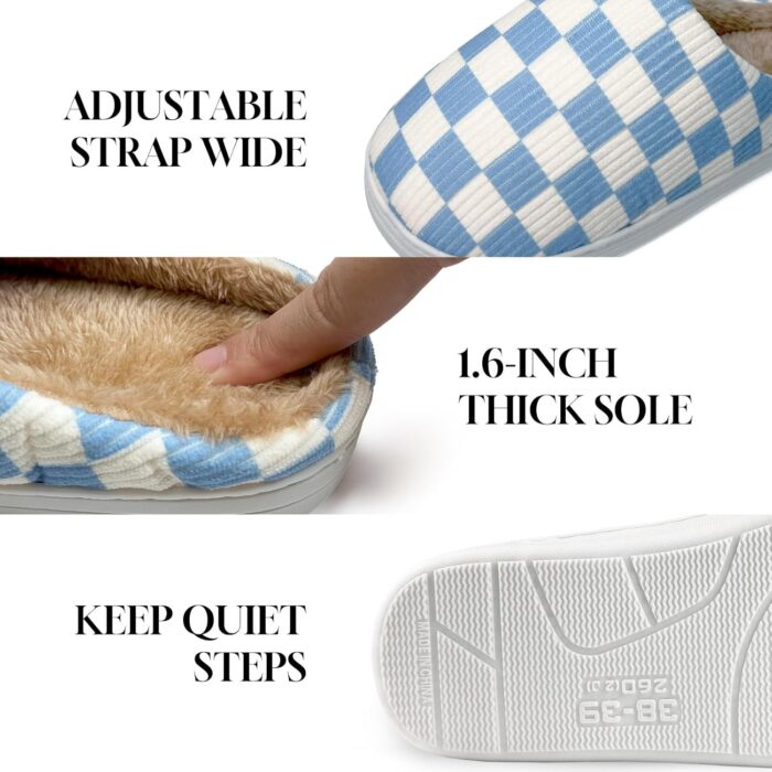 Checkered Memory Foam Slippers - Women's & Men's Soft Warm Bedroom House Slippers with Faux Fur Lining - Indoor/Outdoor - Pink, White, Black - Size 8/9 - Image 6
