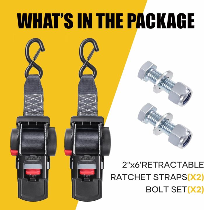 Ayaport Retractable Ratchet Straps 2 inch x 6ft Boat Transom Tie Down Straps to Trailer - 3300lbs Break Strength, Heavy Duty Bolt-on Trailer Straps for Boat, Jet Ski, Motorcycles, ATV - Image 5