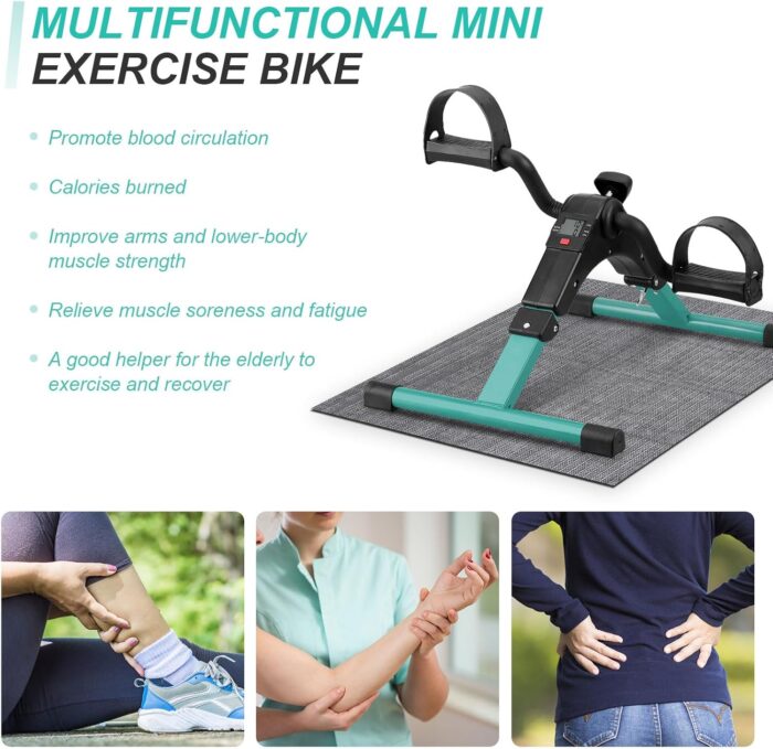 Uten Folding Pedal Exerciser, Under Desk Bike Pedal Exerciser, Mini Under Desk Exercise Bike Foot Hand Cycle Portable, Arm and Leg Exercise Peddler Machine with LCD Monitor - Image 6