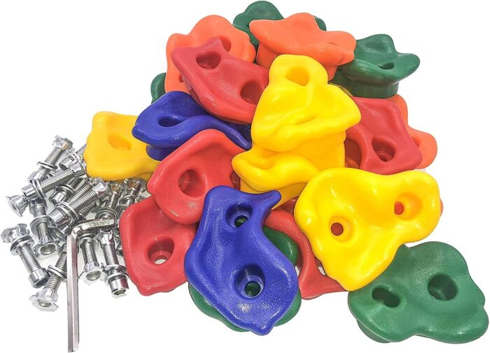 KINSPORY 20pc Rock Wall Climbing Holds Kids & Prise Escalade Enfant, Colourful Pig Nose Shape Climbing Set with Two Blue Handles for Indoor Outdoor Playground PlaySet Building - Image 5