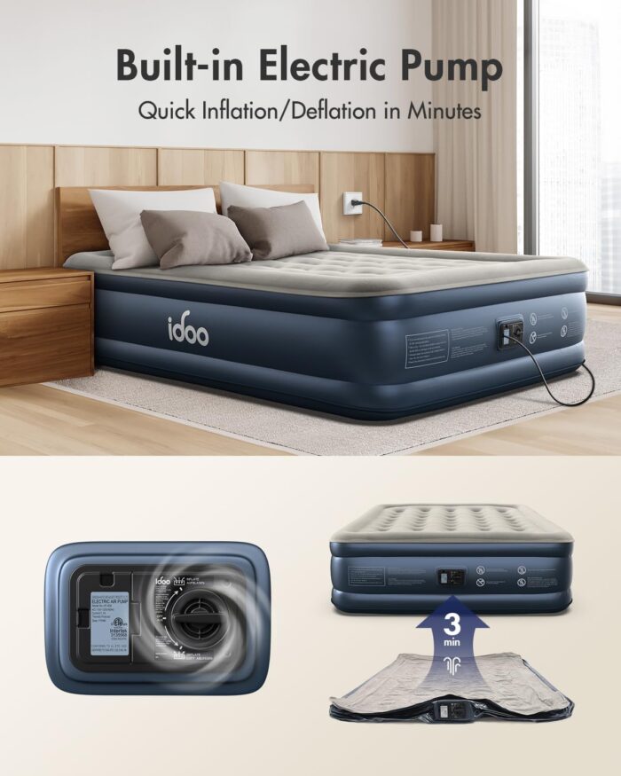 iDOO Queen Air Mattress with Built in Pump, 18 Raised Comfort Blow up Mattress, Upgraded Four Chamber Airbed, Inflatable Mattress for Guests and Home, colchon inflable, Air Bed, 650 lbs Max - Image 3