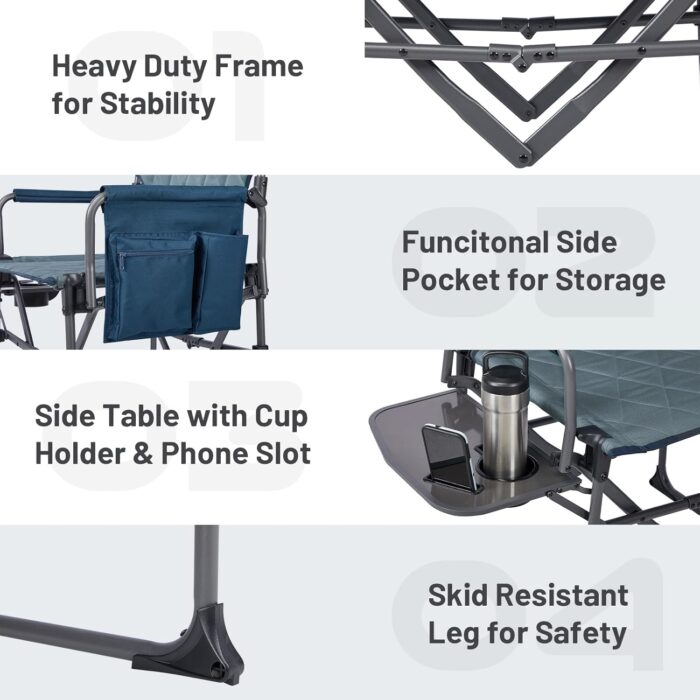 TIMBER RIDGE Aluminum Camping Directors Chair with Side Table Pocket, Portable Folding Heavy Duty Lawn Chair for Fishing Trip Picnic Concert Outdoor 400lbs, Navy 2 Pack - Image 9