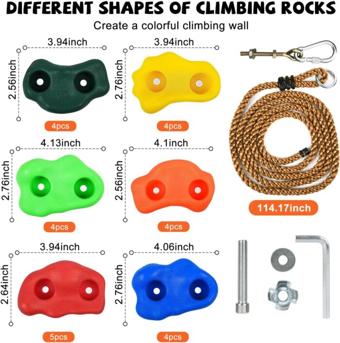 25 PCS Rock Climbing Holds for Kids, Rock Wall Holds with 7.48 Ft Climbing Rope, Indoor and Outdoor Rock Wall Kit, Multi-Colored Climbing Rock Wall Grips for Playground Play Set (Small) - Image 2
