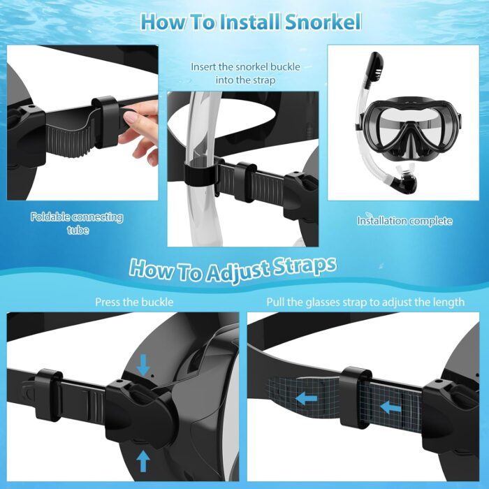 Snorkeling Gear for Adults, Snorkel Mask Set 180° Anti-Fog Tempered Glass, Food-Grade Silicone Anti-Leak Scuba Gear with Dry-Top Snorkel, Diving Mask for Snorkeling, Swimming - Image 7