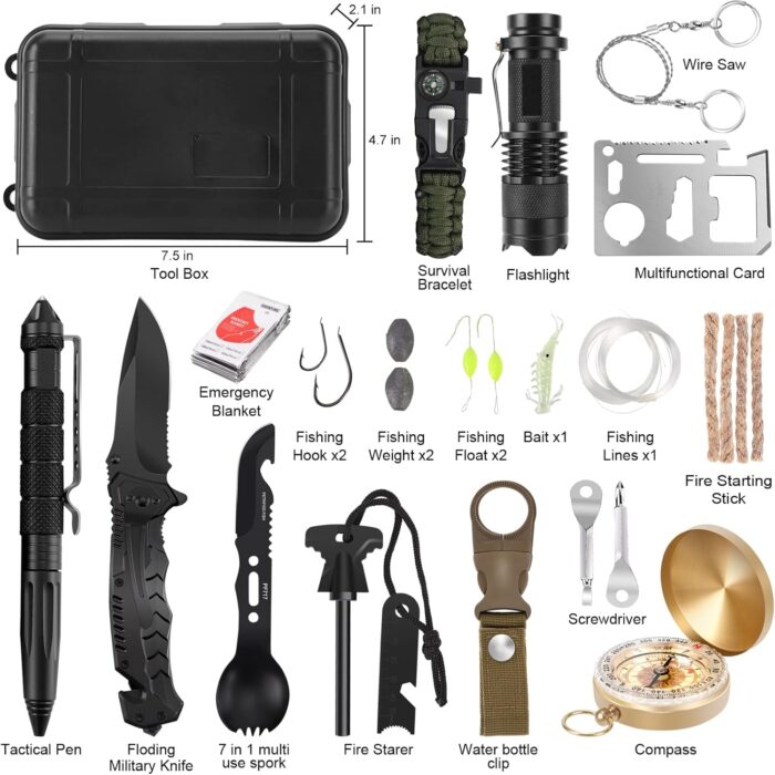 Gifts for Men Dad Husband Teenage Boy, Survival Kit 28 in 1, Survival Gear Tool Emergency Tactical Equipment Supplies Kits for Families Outdoors Camping Hiking Adventures - Image 2