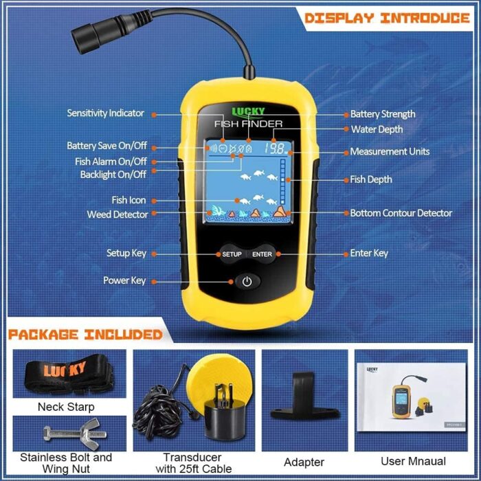 LUCKY Kayak Portable Fish Depth Finder Water Handheld Fish Finder Sonar Castable Kayak Boat Fishfinder Transducer Fishing LCD Display FFC1108 - Image 7