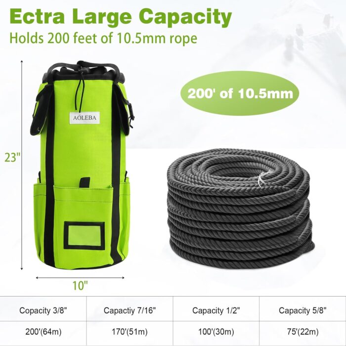 AOLEBA Arborist Rope Storage Bag Tree Climbing Rock Rope Bucket Backpack Rope Storage Bag Large Capacity 1680D Thicken Nylon Material with Hand Straps, Side Pockets - Image 2