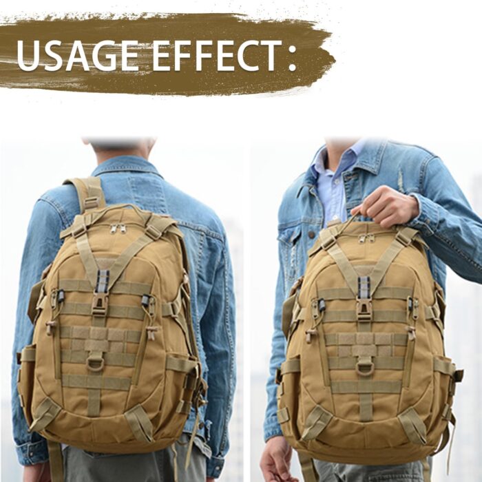 aiGear Tactical Backpack for Men, 25L Military Backpack, 3-Day Bug Out Bag for Camping Hiking Hunting with Molle System Army Daypack (25L Khaki) - Image 4